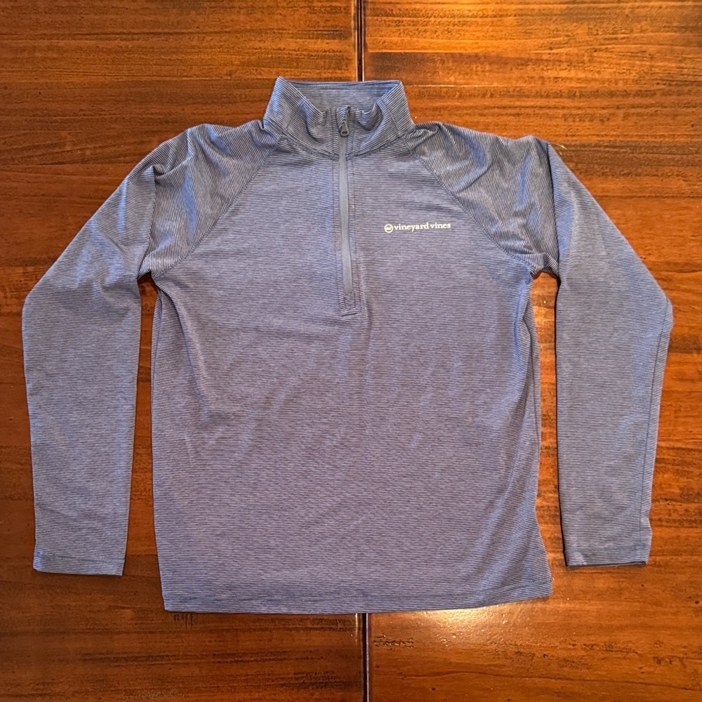 Vineyard Vines Blue and White Stripe Sankaty Quarter-Zip Pullover